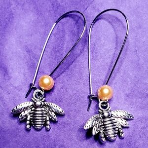 Long French hooks Handmade Honey Bee Earrings